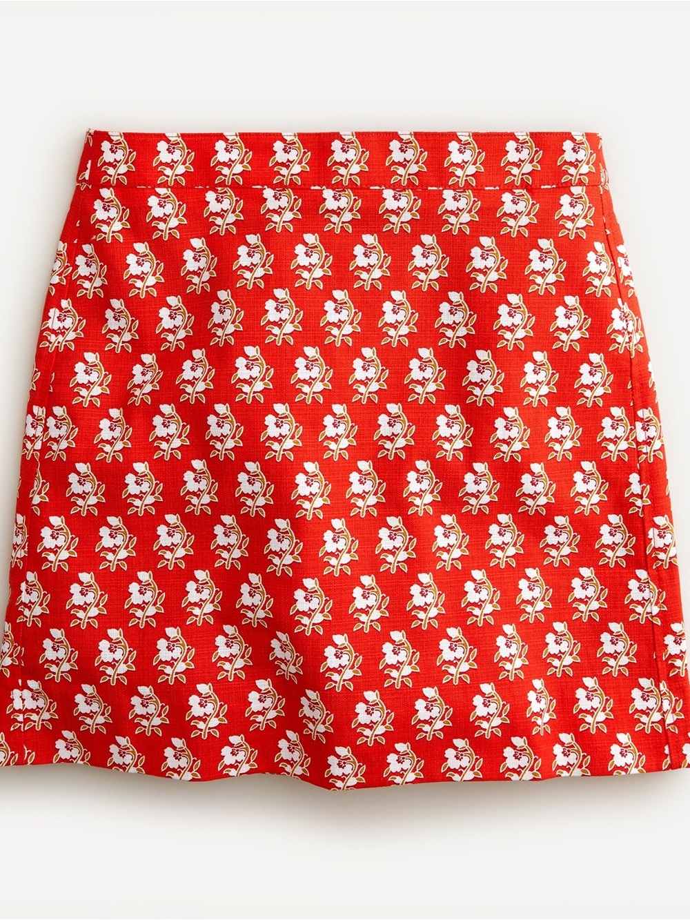 J. Crew Red Floral A-Line Mini Skirt with White Blooms